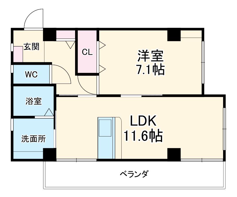 ユタカマンション(1LDK/2階)の間取り写真