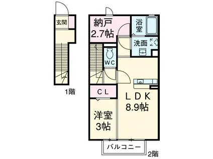 エクスベルジェA(1LDK/2階)の間取り写真