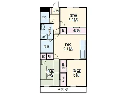 ヤマキンマンション(3DK/1階)の間取り写真
