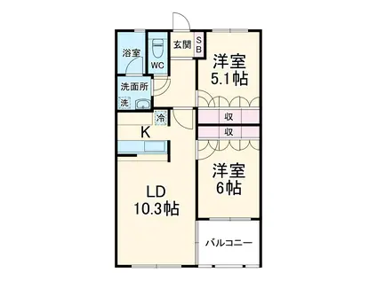 KDビル NO4(2LDK/1階)の間取り写真