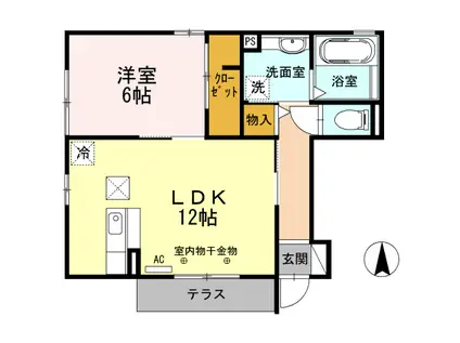 イルマーレⅡ(1LDK/1階)の間取り写真
