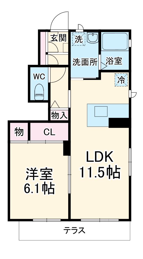 アビィ・ロード B棟(1LDK/1階)の間取り写真