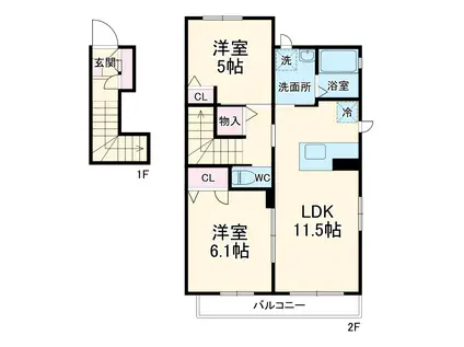 アビィ・ロード B棟(2LDK/2階)の間取り写真