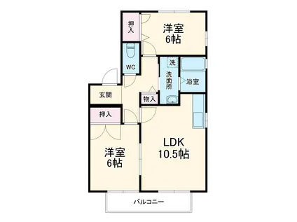 ドミール宮西Ⅱ(2LDK/1階)の間取り写真