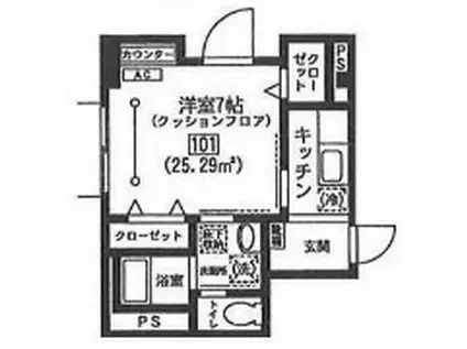 東京地下鉄副都心線 千川駅 徒歩5分 3階建 築14年(1K/1階)の間取り写真