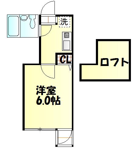 NOEL武蔵野Ⅱ(1K/2階)の間取り写真