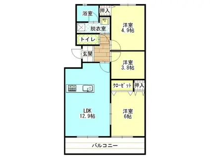 ヴェルデフォーユーⅡ(3LDK/3階)の間取り写真