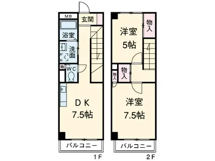リオラード(2DK)の間取り写真
