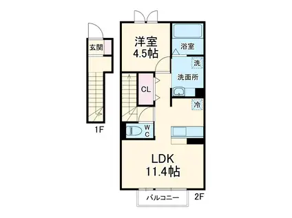 グランフィールド アスカ(1LDK/2階)の間取り写真