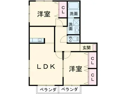 パナハイツクオーレA(2LDK/2階)の間取り写真