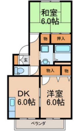 グランデージE棟(2DK/2階)の間取り写真