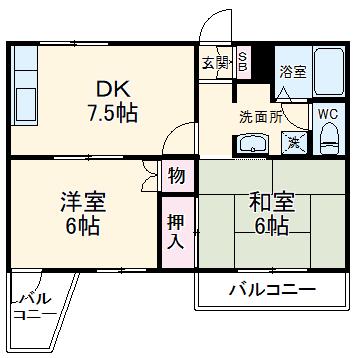 グランデール(2DK/2階)の間取り写真