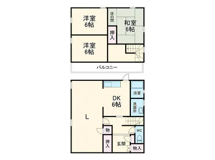 東海道本線 西焼津駅 徒歩90分 2階建 築45年(3LDK)の間取り写真
