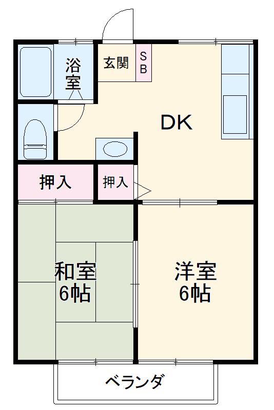 グリーンハイツスズキ(2DK/2階)の間取り写真