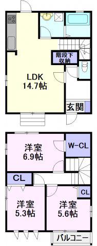 名鉄小牧線 小牧口駅 徒歩7分 2階建 築9年(3LDK)の間取り写真