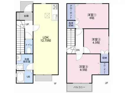 名鉄犬山線 石仏駅 徒歩3分 2階建 築11年(3LDK)の間取り写真