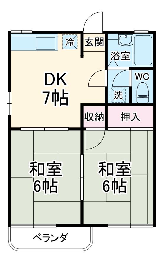 ハートピアイースト B(2DK/2階)の間取り写真