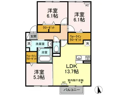 グレースタウン江南 G(3LDK/2階)の間取り写真