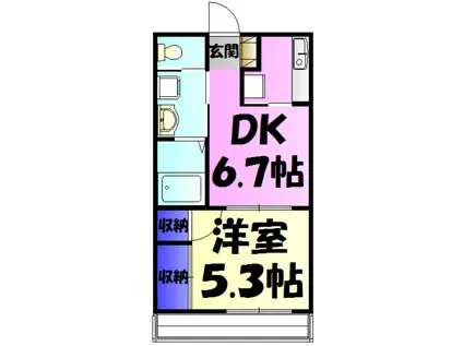 タカラフラットⅡ(1DK/2階)の間取り写真