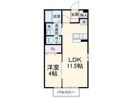 イオソレーユⅠ(1LDK/2階)の間取り写真