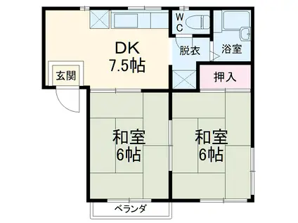 コスモハイツ宍倉(2DK/2階)の間取り写真