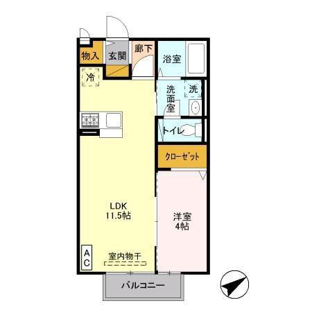 イオソレーユⅡ(1LDK/2階)の間取り写真