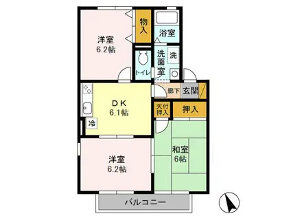 サンライズヒルA(3DK/1階)の間取り写真