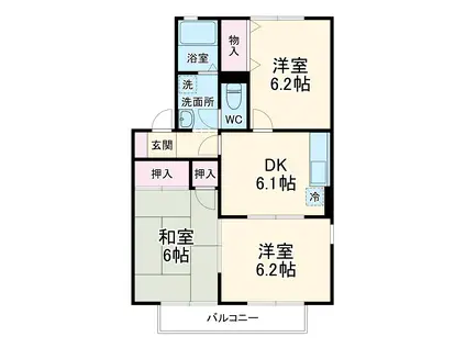 サンライズヒルA(3DK/2階)の間取り写真