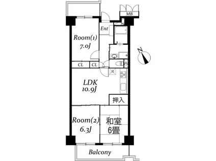 フローラ稲毛(3LDK/7階)の間取り写真