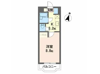 プランドール Ⅱ(1K/1階)の間取り写真