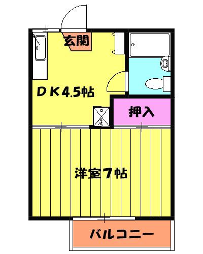 メープルハイツ(1DK/2階)の間取り写真