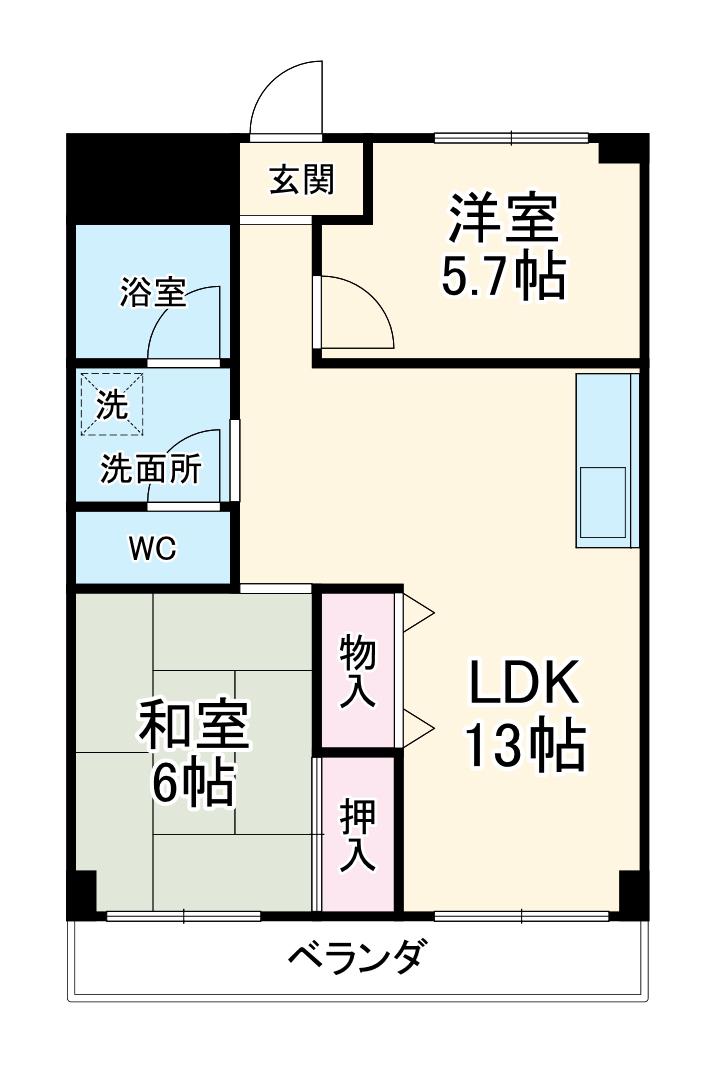 大平コーポラスⅠ(2LDK/4階)の間取り写真