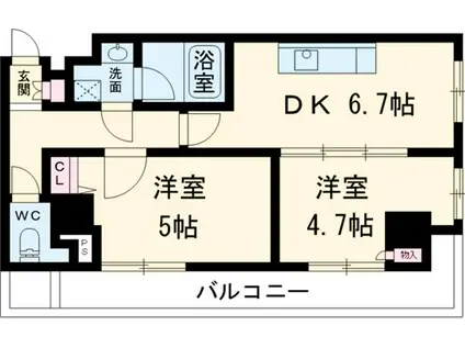 グランフォース西新井アヴェニール(2DK/9階)の間取り写真