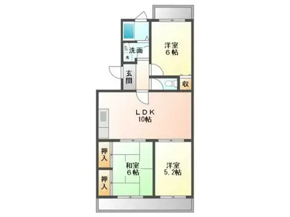 ガーデンパレスカネブン A(3LDK/2階)の間取り写真