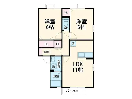 パルティール2(2LDK/2階)の間取り写真