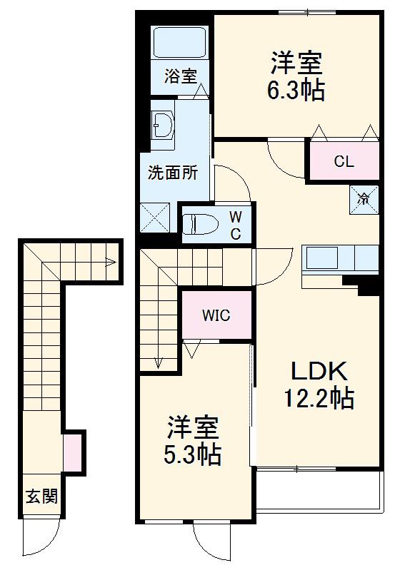 ディアベルジュⅡ(2LDK/2階)の間取り写真