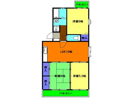 セントラルハイツD棟(3LDK/2階)の間取り写真