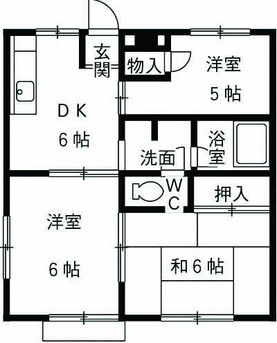 ハイムパンプキンPARTⅡA棟(3DK/2階)の間取り写真