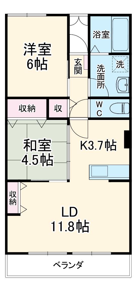 ユニーブルヒダ(2LDK/4階)の間取り写真