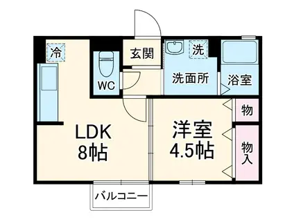 ジュネス中小田井(1DK/2階)の間取り写真