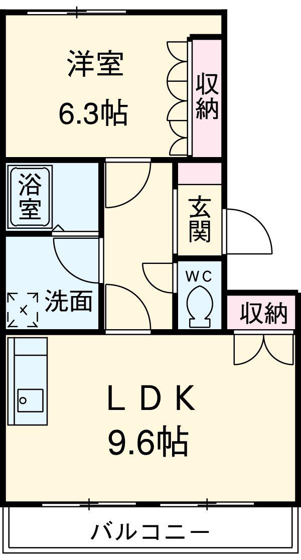 VILLA 花水木Ⅱ(1LDK/2階)の間取り写真