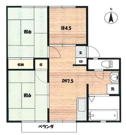 今宿モールサイドⅢ(3DK/2階)の間取り写真