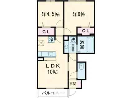 フェリシテⅠ(2LDK/1階)の間取り写真