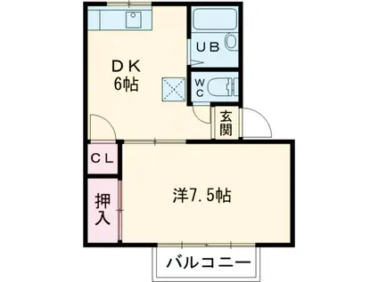 フラッツK(1DK/1階)の間取り写真