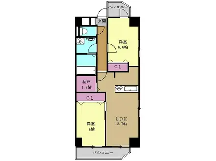 ハピネス車道(2LDK/2階)の間取り写真