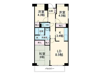 グロリオール里見弐番館(3LDK/5階)の間取り写真