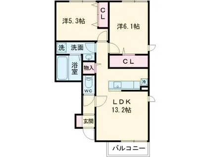 BLOOM ONETWO(2LDK/1階)の間取り写真