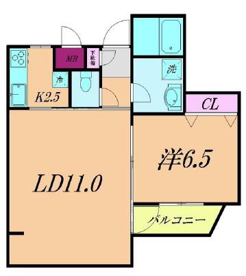 ウィステアリア(1LDK/3階)の間取り写真