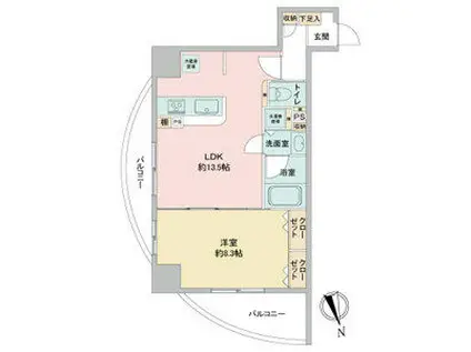 さくらHILLSリバーサイドイースト(1LDK/4階)の間取り写真