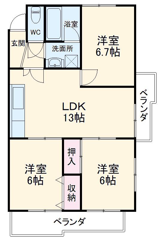 池洞マンション北棟(3LDK/1階)の間取り写真